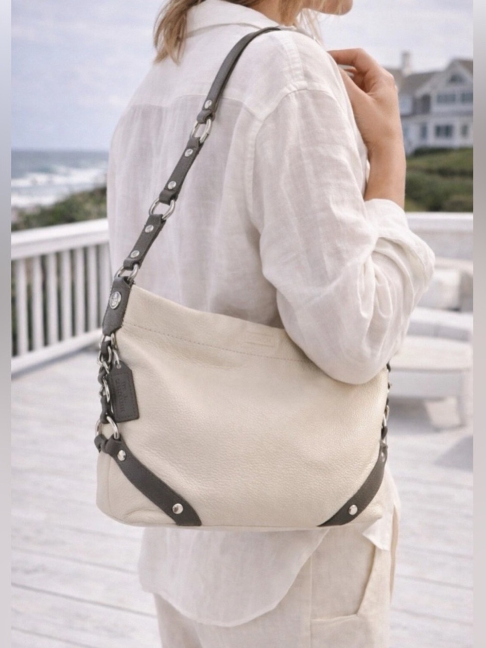 Vintage COACH Carly White Pebbled Leather Hobo Shoulder Bag Purse Y2K F15251
